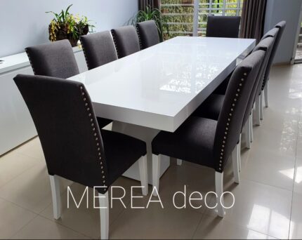 Juego de Mesa Sofi 250 x 100 mts Brillante Pulido efecto cristal con 10 sillas Vera lisas